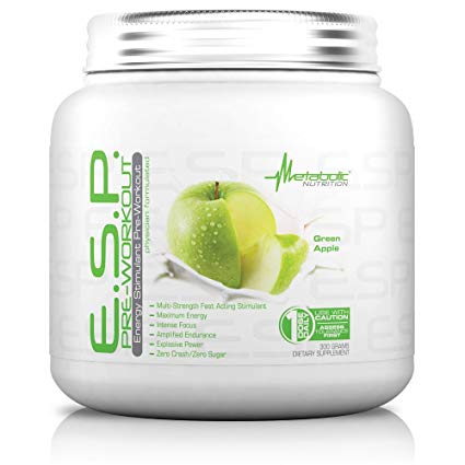Metabolic Nutrition, ESP, Energy and Endurance Stimulating Pre Workout, Pre Intra Workout, High Energy and Mental Focus, Stimulating Workout Supplement, Green Apple, 300 grams (90 servings)