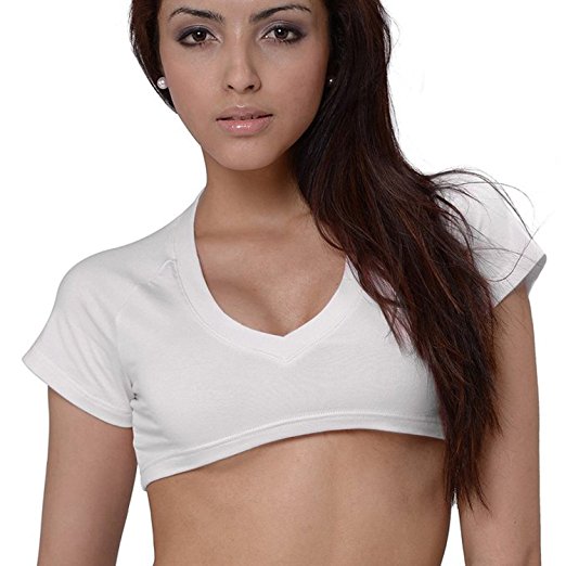 OUGES Summer Sexy Crop Tops, For Womens,Stretchy Cotton,Short Sleeve