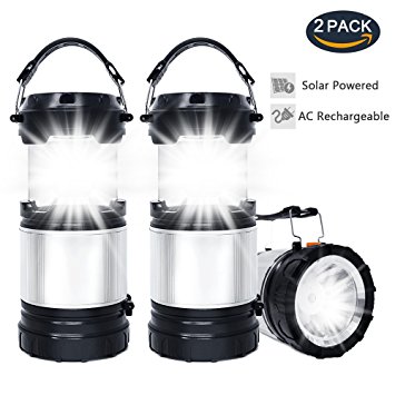 Solar LED Lantern (2 PACK), APPHOME 2-In-1 Camping Lanterns Handheld Flashlights, Camping Gear Equipment for Outdoor Hiking, Camping Supplies, Emergencies, Hurricanes, Outages