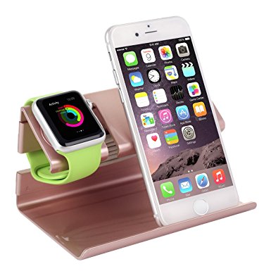 Apple Watch Stand, iPhone 6 Stand, BENTOBEN Charging Stand Dock Station Cradle Nightstand for Apple Watch and iPhone with Cable Winder Detachable Construction Anti Slip Foam Cushion - Rose Gold