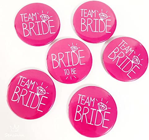 Losuya Hen Party Badges Rose Gold 5pcs Team Bride with 1pcs Bride to be Badges for Bachelorette Party Supplies Decorations