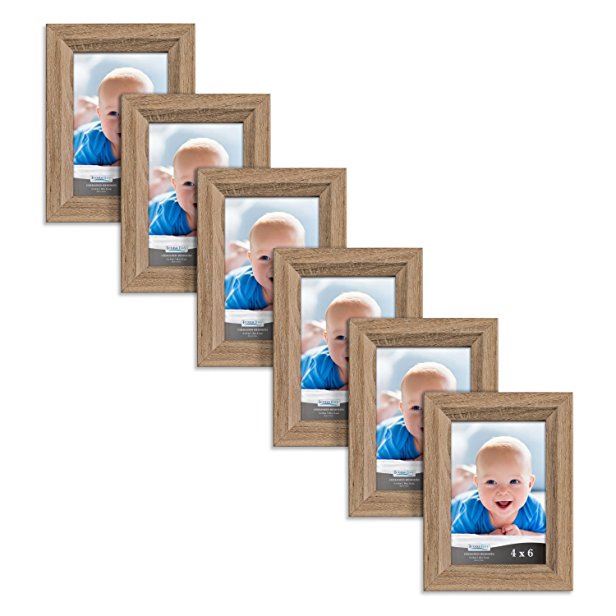 Icona Bay 4 by 6 Inch Picture Frames 6 Pack (4x6, Antique Oak Wood Finish), Picture Frame Set For Wall Hang or Table Top, Cherished Memories Collection