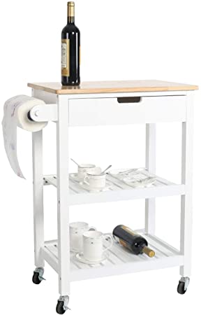 eclife Kitchen Islands Cart Rolling Kitchen Cart White Drawer Storage W/Wheels, 33”L x 22.8”L x 15.7”W, for Dining Rooms Kitchens & Living Rooms (White)