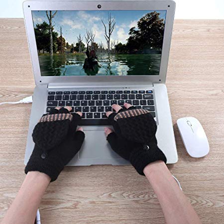 USB Heating Winter Gloves, Iusun Women Hand Warm Gloves Heated Fingerless Warmer Mitten (Black 1)