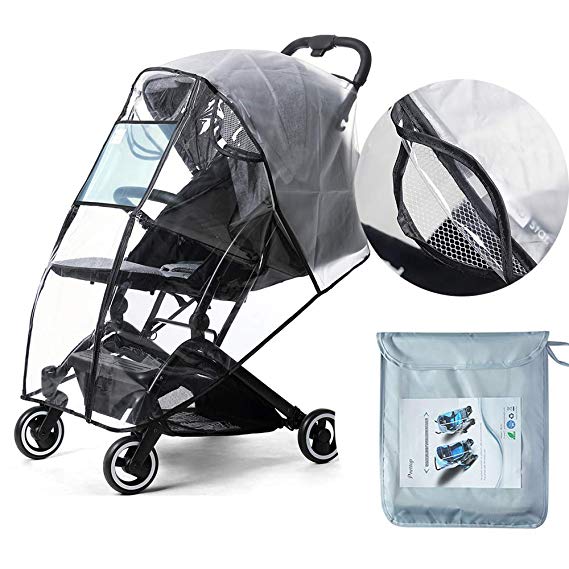 Prettop Stroller Rain Cover Baby Buggy Pushchair Universal Raincover Waterproof Weather Shield Windproof Dust Snow Travel Outdoor Rain Cover Clear EVA Transparent