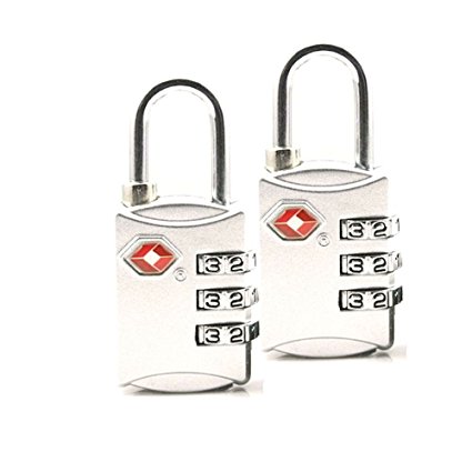 BeGrit TSA Lock, TSA Approved 3 Digit Combination Locks for Travel Safety and Security, 2 Pack, Silver