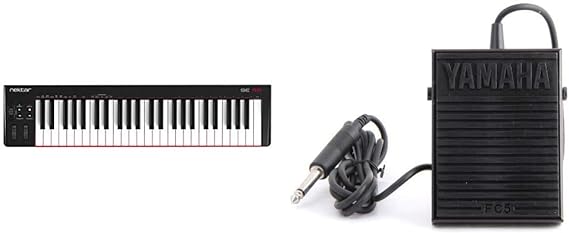 Nektar, 49-Key Midi Controller (SE49),Black white Grey & Yamaha FC5 Compact Sustain Pedal for Portable Keyboards, black