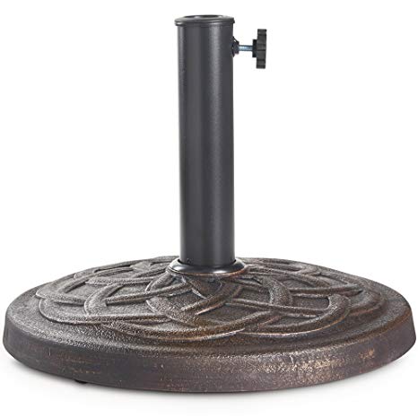 VonHaus Patterned Parasol Base (9Kg) - Round Heavy Duty Umbrella Stand with Brushed Bronze Effect Finish