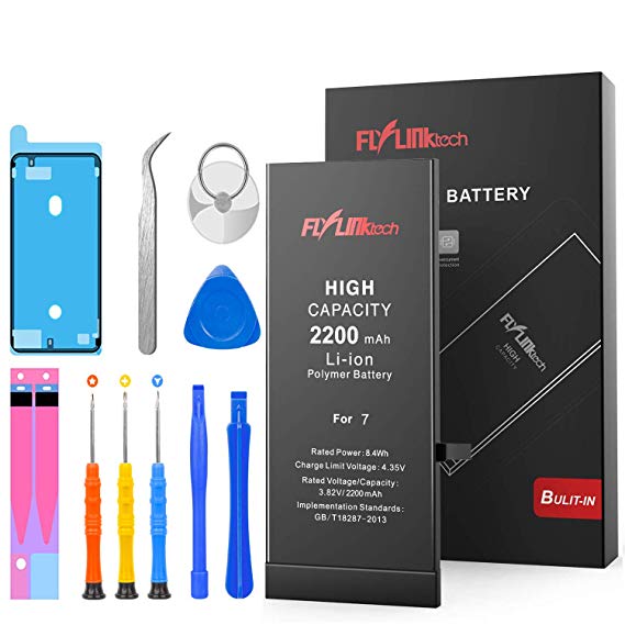FLYLINKTECH Battery for iPhone 7 3.82v 2200mAh High Capacity Li-ion Polymer fit iphone 7 Mobile Phone Battery with All Repair Replacement Kit Tools Adhesive Strips (not 7 plus) (iPhone 7 battery)
