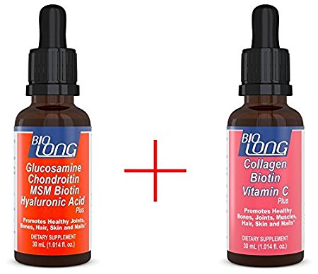 Best Combination (Bundle) for the Good Health of Joints, Bones, Muscles, Hair, Skin and Nails - Glucosamine, Chondroitin, Collagen, Biotin, Hyaluronic Acid, MSM and Vitamin C
