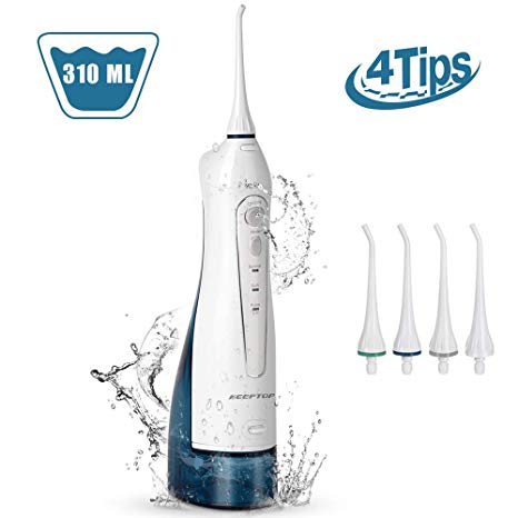 Cordless Water Flosser Portable Oral Irrigator with 310ml Capacity - Rechargeable Dental Flosser, IPX7 Waterproof, 3 Modes, 4 Jet Tips, Perfect for Teeth/Braces Care