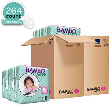 Bambo Nature Baby Diapers Classic, Off-White, Size 6, 264 Count