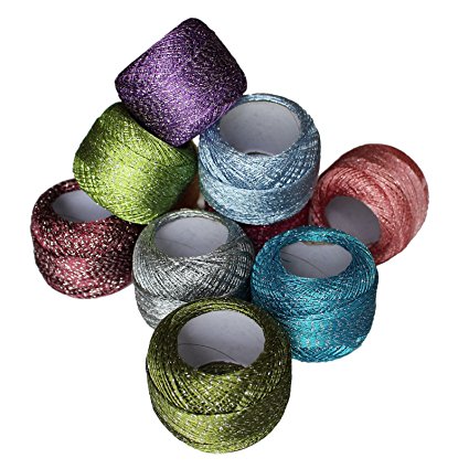 10 x Sparkly Colourful Glitter Cotton Crochet Thread Set by Curtzy - 92.95 Yards Crafts Knitting Yarn Lace Flowers Skein Skeins Balls - 929.50 Yards Total - Ideal for Beginners or Crochet Enthusiasts