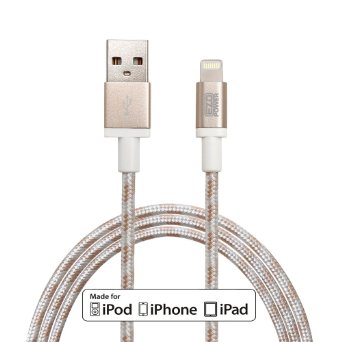 Lightning Cable, Apple Certified MFI Extra Long10 Feet EZOPower 8-Pin Lightning Braided USB Sync & Charge Data Cable - Gold / White