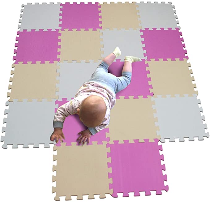 MQIAOHAM Children Puzzle mat Play mat Squares Play mat Tiles Baby mats for Floor Puzzle mat Soft Play mats Girl playmat Carpet Interlocking Foam Floor mats for Baby White Pink Beige 101103110