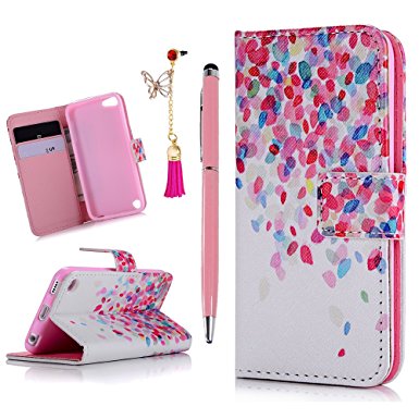 iPod Case iPod Touch 5 Case- MOLLYCOOCLE Stand Wallet Purse Credit Card ID Holders Magnetic Color Leaves Love Design PU Leather Ultra Slim Fit Flip Folio Cover for iPod Touch 5 5th Generation