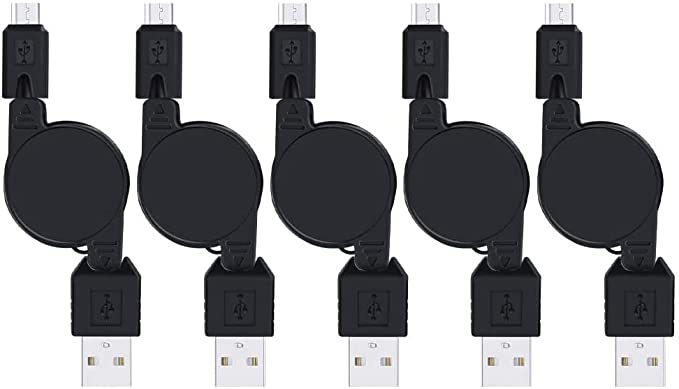 USB Retractable Cable,Sicodo Premium Retractable Micro Charger Cord 5-Pack High Speed 2.5FT USB 2.0 Sync Data & Charge Cable Compatible with Samsung Galaxy,HTC,BlackBerry and More Android Device
