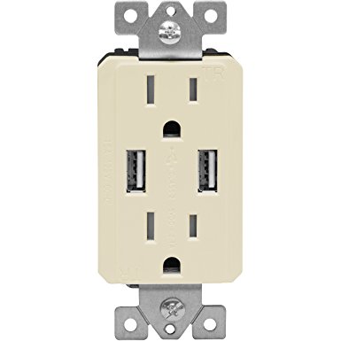 TOPGREENER TU2152A-LA Power Outlet USB, 2.1A Dual USB Charger Outlet 15A Duplex Tamper Resistant Receptacle, Light Almond
