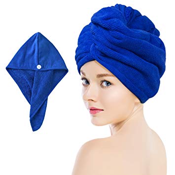 Towel Master Turban Hair Towel,Spa Days Luxury Absorbent, Lightweight (Blue)