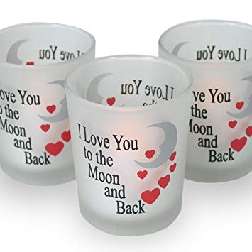 BANBERRY DESIGNS Valentine's Day Decorations - Set of 3 Frosted Glass Votive Candle Holders - I Love You to The Moon and Back - Each Holder Stands Approx. 2.5 Inches