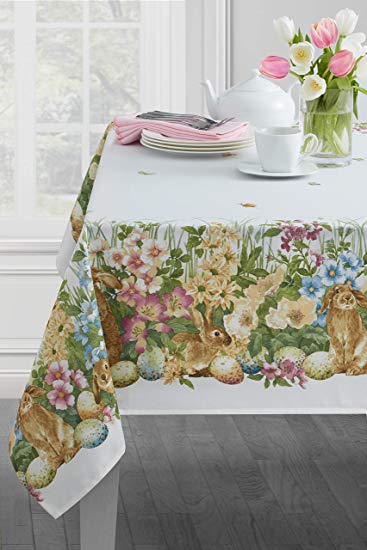 Blooming Bunnies Spillproof Easter Tablecloth Indoor/Outdoor Use (Blooming Bunnies, 60" X 84" Rectangular)