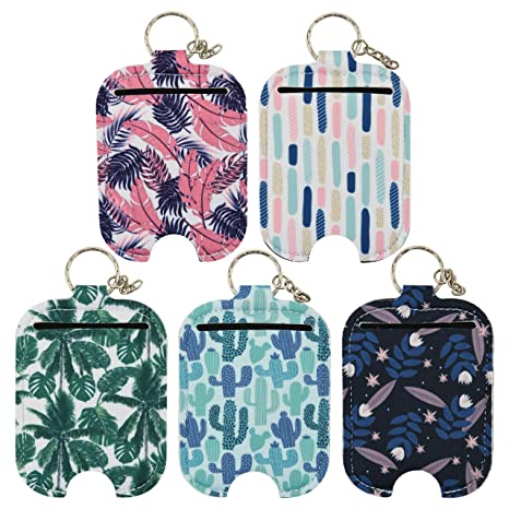 Hand Sanitizer Holder - 2OZ 60ML Travel Size Hand Sanitizer Leaves Keychain Sleeves Holder, Attaches Easily to Your Purse, Backpack, and Diaper Bag with Key Ring (2OZ/60ML, Plant 5)