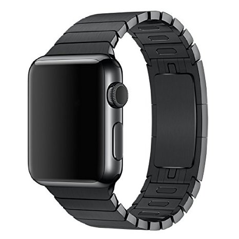 Apple Watch Band, BRG Link Bracelet Stainless Steel iWatch Band with Double Button Folding Clasp for Apple Watch All Models 42mm - Black (Removable Link Directly by Hand without Any Tools)