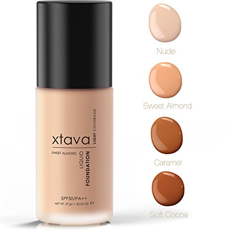 xtava Sheer Matte Liquid Foundation with SPF 30 - Natural, Luminous, Professional Quality Formula with Buildable Coverage - Cruelty Free Makeup - Crafted in Korea (Sweet Almond)