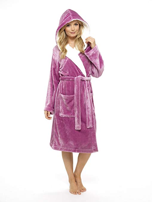 Luxury Fleece Dressing Gown Supersoft Bathrobe Perfect Present for Ladies Extra Long Black Gown Robe