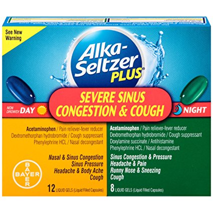 Alka-seltzer Plus Severe Sinus Congestion, Cough Day and Night Liquid Gels, 20 Count