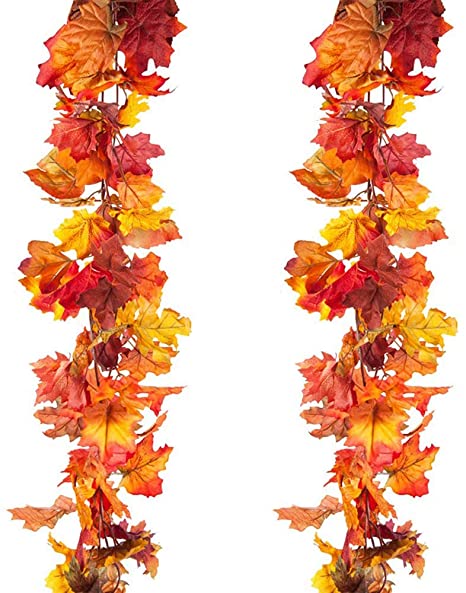 Kalolary 2 Pack Artificial Fall Maple Leaves Garland Autumn Fake Leaf Vine Artificial Autumn Foliage Garland Thanksgiving Indoor Outdoor Decor for Home Garden Wedding Fireplace Party Christmas