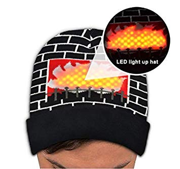 POPCHOSE Unisex LED Knit Beanie Light Up Fireplace Winter Hat Elastic Cap for Holiday Christmas Birthday Party Beanies