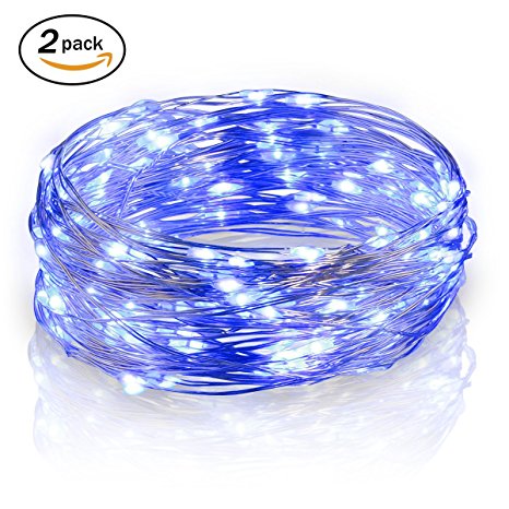 Firecore 2 Pack LED Copper Wire Lights ,16.4ft 50 Leds ,Waterproof Design for Outdoor Indoor, AA Battery Operated (Blue)