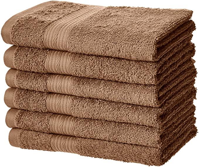 AmazonBasics Fade-Resistant Cotton Hand Towel - Pack of 6, Acorn Brown