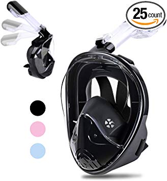 Greatever Snorkel Mask Foldable Panoramic View Full Face Snorkeling Mask with Detachable Camera Mount, Dry Top Set Anti-Fog&Anti-Leak