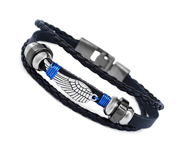 Eagle Wing Vintage Genuine Leather Wire Wrap 3 Strand Unisex Bracelet Large 9" Alloy Clasp Hematite Wristband Fashion Cuff for Men Women, Stylish Comfort Fit Band --- 60-Day Satisfaction Guarantee