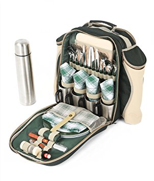 Greenfield Collection Super Deluxe Four Person Picnic Backpack - Forest Green
