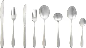 Russell Hobbs RH02851EU7 Lisbon Cutlery Set – 44 Piece Stainless Steel, Table Utensils for 8 People Dishwasher Safe, Forks/Knives/Spoons & 2 Serving Spoons Included in Set, 15 Year Guarantee