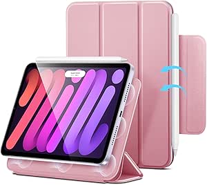 ESR for iPad Mini 7 A17 Pro Case, iPad Mini 7th/6th Generation Case (2024/2021), Slim Trifold Two-Way Stand, Powerful Magnetic Attachment, Durable Protection, Supports Pencil Pro&Pencil(USB-C), Pink