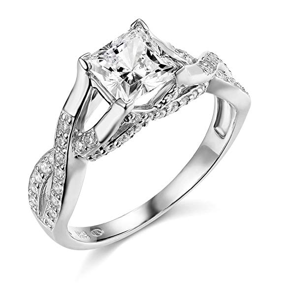 The World Jewelry Center .925 Sterling Silver Rhodium Plated Wedding Engagement Ring