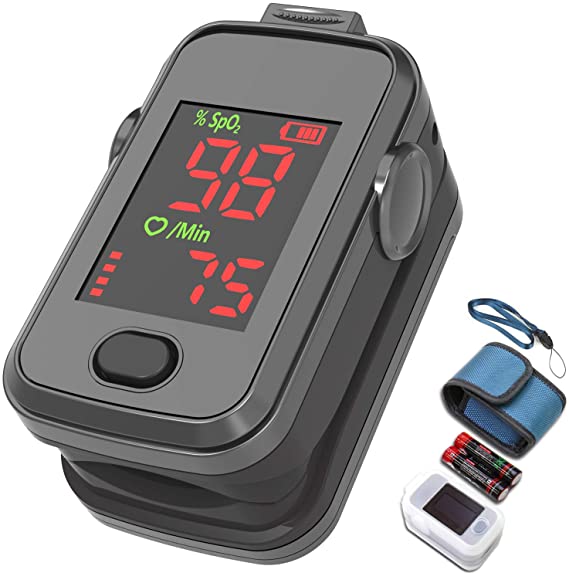 Finger Pulse Oximeter Fingertip, Blood Oxygen Saturation Monitor, Heart Rate and Spo2 Level Monitor, O2 Monitor, Portable Oximeter with case, Large LED Display, Oxygen Meter, Pulse Ox, Oximetro