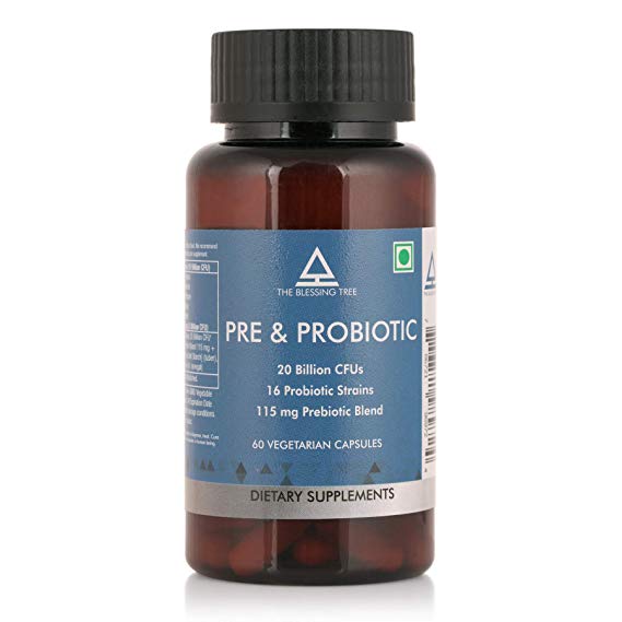 The Blessing Tree Probiotics with Prebiotics. 20 Billion CFUs, 16 Probiotic Strains and 115mg Prebiotic Blend. 60 veg capsules