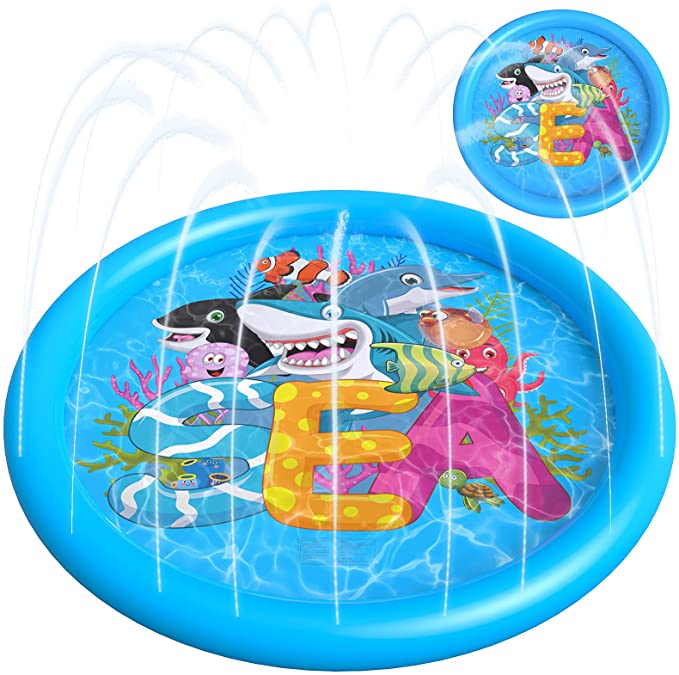 Delux Splash Pad, Upgraded 68” Water Toys, Sprinkler for Kids- Wading Pool for Learning, Outdoor Summer Water Toys for Toddlers 1-3
