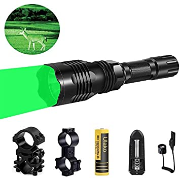 Ulako Green Light Tactical Flashlight 250 Yards Range with Scope Sight Mount for Coyote Hog Pig Varmint Predator Hunting