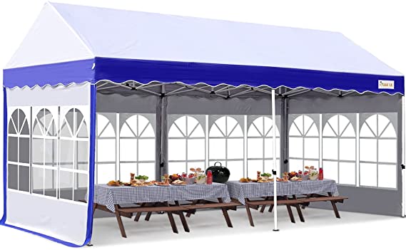 KING BIRD Heavy Duty 10x20 Pop up Canopy Tent with Sidewalls,Commercial Canopy Tent for Parties Outdoor Events,Instant Ez Canopies Shelter with 6 Sand Bags (Blue&White)