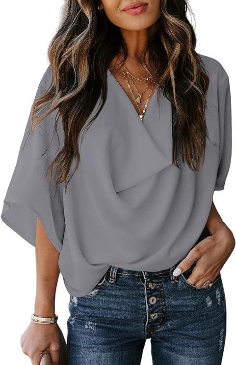 Dokotoo Womens Blouses and Tops Short Sleeve Chiffon Shirts and Tops