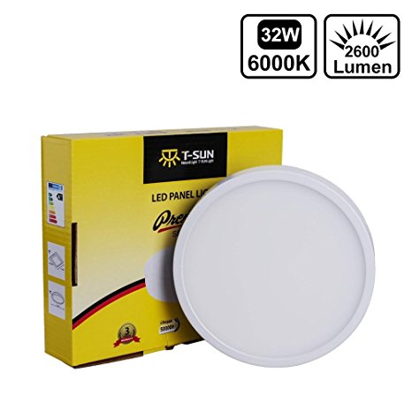 T-SUN 32W LED Flush Mount Ceiling Lights, 2-in-1 Round LED Panel Light, Cool White 6000K 2600LM Super Bright AC180-265V ,for Living Room, Bedroom, Kitchen, Kid's Room, Office, Hallway. [Energy Class A  ]