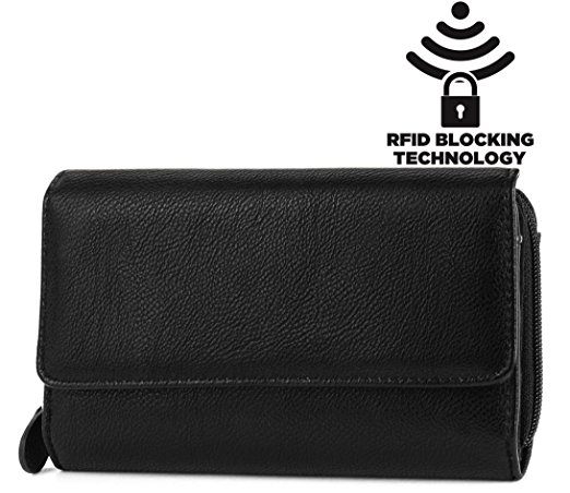 MUNDI Big Fat Womens RFID Blocking Wallet Clutch Organizer With Change Pocket