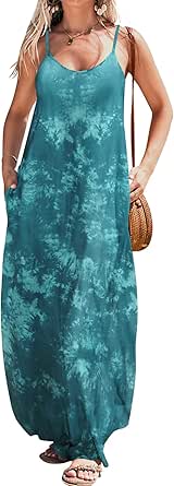 Bluetime Women Summer Casual Bohemian Maxi Dress V-Neck Sleeveless Flowy Boho Floral Beach Long Dress with Pockets