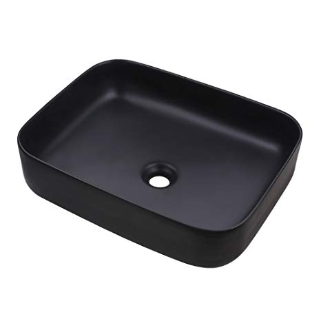 KES Bathroom Rectangular Porcelain Vessel Sink Above Counter Black Countertop Bowl Sink for Lavatory Vanity Cabinet Contemporary Style, BVS120-BK